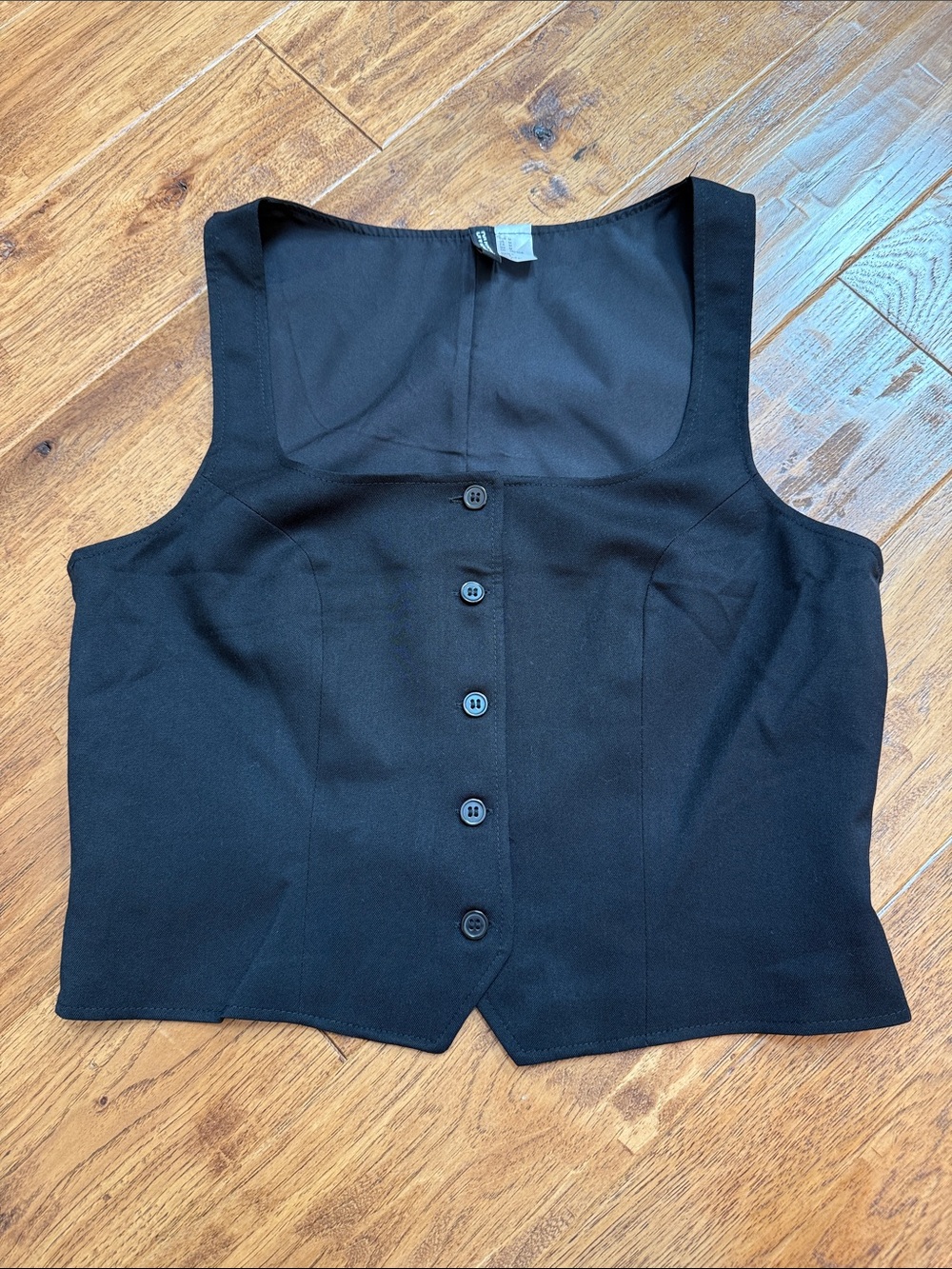 H&M Black Button-Front Square Neck Women's Vest Top